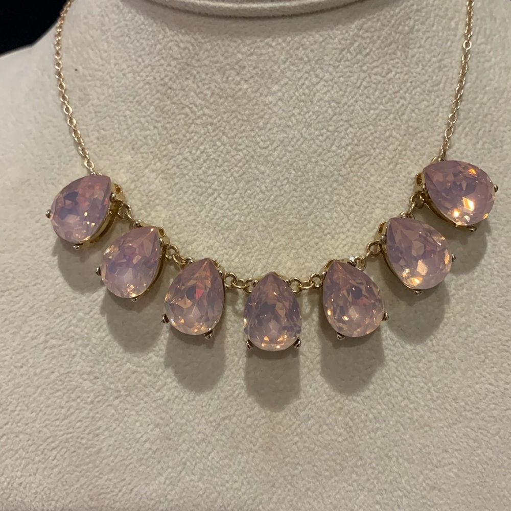 Soft Pink Pear Cut Crystal Necklace with Stud Earrings-Boutique